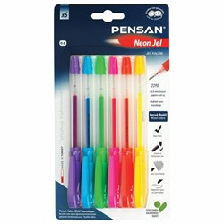 Ручки гелевые PENSAN "Neon Gel", НАБОР 6 ЦВЕТОВ, узел 1 мм, линия письма 0,5 мм, 2290/B6 - фото 11028400