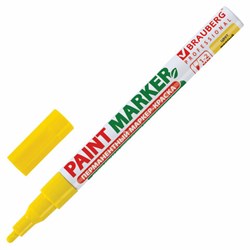 Маркер-краска лаковый (paint marker) 2 мм, ЖЕЛТЫЙ, БЕЗ КСИЛОЛА (без запаха), алюминий, BRAUBERG PROFESSIONAL, 150863 - фото 11029826