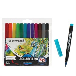 Маркеры-кисти акварельные 12 ЦВЕТОВ CENTROPEN &quot;Aquarelle&quot;, линия письма 1-9 мм, 8683/12ET, 6 8683 1201