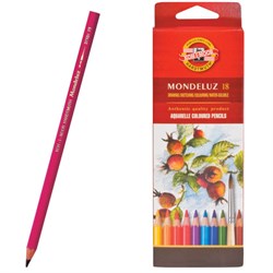 Карандаши цветные акварельные художественные KOH-I-NOOR "Mondeluz", 18 цветов, 3,8 мм, заточенные, европодвес, 3717/18, 3717018001KSRU - фото 11037512