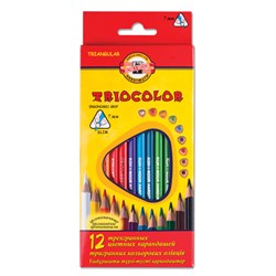 Карандаши цветные KOH-I-NOOR "Triocolor", 12 цветов, трехгранные, грифель 3,2 мм, европодвес, 3132012004KSRU - фото 11038091