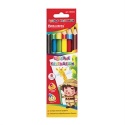 Карандаши цветные утолщенные BRAUBERG, 6 цветов, трехгранные, картонная упаковка, 180835 - фото 11038111