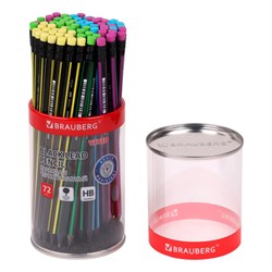 Карандаш чернографитный BRAUBERG "VIVID", 1 шт., HB, с ластиком, корпус ассорти, 181756 - фото 11041126