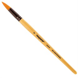 Кисть ПИФАГОР, СИНТЕТИКА, круглая, № 9, деревянная лакированная ручка, с колпачком, пакет с подвесом, 200849 - фото 11046842