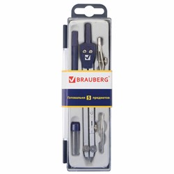 Готовальня BRAUBERG "Student Oxford", 5 предметов: циркуль 140 мм, 2 вставки, держатель, грифель, 210337 - фото 11047758