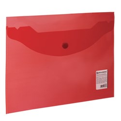 Папка-конверт с кнопкой МАЛОГО ФОРМАТА (240х190 мм), А5, прозрачная, красная, 0,18 мм, BRAUBERG, 224026 - фото 11053030