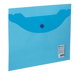 Папка-конверт с кнопкой МАЛОГО ФОРМАТА (240х190 мм), А5, прозрачная, синяя, 0,18 мм, BRAUBERG, 224027 - фото 11053039