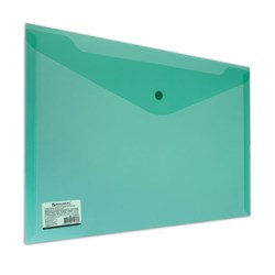Папка-конверт с кнопкой BRAUBERG, А4, до 100 листов, прозрачная, зеленая, СВЕРХПРОЧНАЯ 0,18 мм, 224810 - фото 11054144
