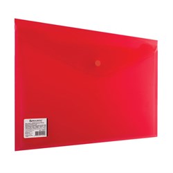 Папка-конверт с кнопкой BRAUBERG, А4, до 100 листов, прозрачная, красная, СВЕРХПРОЧНАЯ 0,18 мм, 224812 - фото 11054153