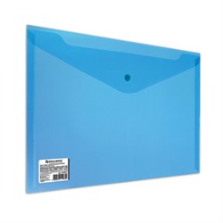 Папка-конверт с кнопкой BRAUBERG, А4, до 100 листов, прозрачная, синяя, СВЕРХПРОЧНАЯ 0,18 мм, 224813 - фото 11054162