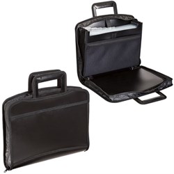 Папка-портфель пластиковая BRAUBERG А4+ (355х290х60 мм), выдвижные ручки, 9 отделений, 1 карман, черная, 225168 - фото 11054612