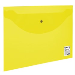 Папка-конверт с кнопкой STAFF, А4, до 100 листов, прозрачная, желтая, 0,12 мм, 226031 - фото 11056500