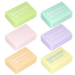 Ластики BRAUBERG "Pastel Soft" НАБОР 12 шт., размер ластика 31х20х10 мм, экологичный ПВХ, 229598 - фото 11068183
