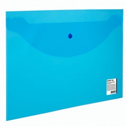Папка-конверт с кнопкой STAFF, А4, до 100 листов, прозрачная, синяя, 0,15 мм, 270470 - фото 11082988