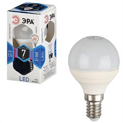 Лампа светодиодная ЭРА, 7 (60) Вт, цоколь E14, шар, холодный белый свет, 30000 ч., LED smdP45-7w-840-E14 - фото 11101195