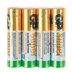 Батарейки КОМПЛЕКТ 4 шт., GP Super, AAA (LR03, 24А), алкалиновые, мизинчиковые, в пленке, 24ARS-2SB4 - фото 11102476