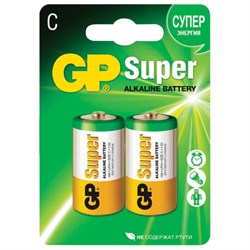 Батарейки GP Super, С (LR14, 14А), алкалиновые, КОМПЛЕКТ 2 шт., блистер, 14A-2CR2 - фото 11102480