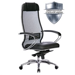 Кресло офисное МЕТТА "SAMURAI" SL-1.04, сверхпрочная ткань-сетка/экокожа, черное - фото 11112399