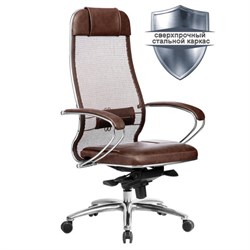 Кресло офисное МЕТТА &quot;SAMURAI&quot; SL-1.04, сверхпрочная ткань-сетка/экокожа, темно-коричневое