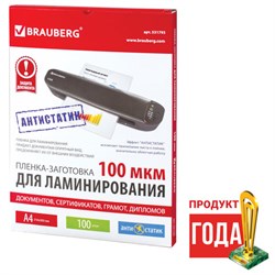 Пленки-заготовки для ламинирования АНТИСТАТИК, А4, КОМПЛЕКТ 100 шт., 100 мкм, BRAUBERG, 531793 - фото 11113062