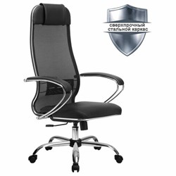 Кресло офисное МЕТТА &quot;К-5.1&quot; хром, ткань-сетка/экокожа, сиденье мягкое, черное