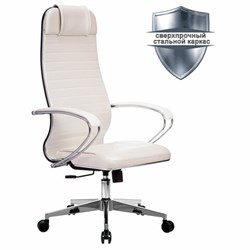 Кресло офисное МЕТТА &quot;К-6&quot; хром, экокожа, сиденье и спинка мягкие, белое