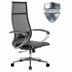Кресло офисное МЕТТА &quot;К-7&quot; хром, прочная сетка, сиденье и спинка регулируемые, черное