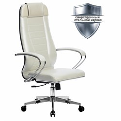 Кресло офисное МЕТТА &quot;К-31&quot; хром, экокожа, сиденье и спинка мягкие, белое