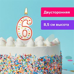 Свеча-цифра для торта "6" ДВУСТОРОННЯЯ с конфетти, 8,5 см, ЗОЛОТАЯ СКАЗКА, держатель, блистер, 591399 - фото 11119086