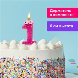 Свеча-цифра для торта &quot;1&quot; &quot;С глазками&quot;, 6 см, ЗОЛОТАЯ СКАЗКА, с держателем, в блистере, 591404