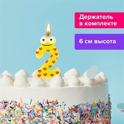 Свеча-цифра для торта &quot;2&quot; &quot;С глазками&quot;, 6 см, ЗОЛОТАЯ СКАЗКА, с держателем, в блистере, 591405