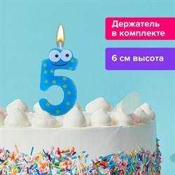 Свеча-цифра для торта &quot;5&quot; &quot;С глазками&quot;, 6 см, ЗОЛОТАЯ СКАЗКА, с держателем, в блистере, 591408