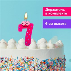 Свеча-цифра для торта &quot;7&quot; &quot;С глазками&quot;, 6 см, ЗОЛОТАЯ СКАЗКА, с держателем, в блистере, 591410