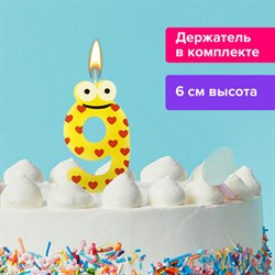 Свеча-цифра для торта "9" "С глазками", 6 см, ЗОЛОТАЯ СКАЗКА, с держателем, в блистере, 591412 - фото 11119164