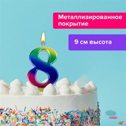 Свеча-цифра для торта "8" "Радужная", 9 см, ЗОЛОТАЯ СКАЗКА, с держателем, в блистере, 591441 - фото 11119327