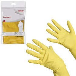 Перчатки хозяйственные резиновые VILEDA "Контракт" с х/б напылением, размер L (большой), желтые, 101018 - фото 11122811