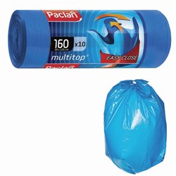 Мешки для мусора 160 л, с ушками, синие, рулон 10 шт., ПВД, 30 мкм, 90х125 см, PACLAN "Multitop", 134442 - фото 11124397