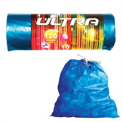 Мешки для мусора 120 л, с завязками, синие, в рулоне 10 шт., ПВД, 30 мкм, 70х110 см, КОНЦЕПЦИЯ БЫТА "Ultra", 1725 - фото 11125295