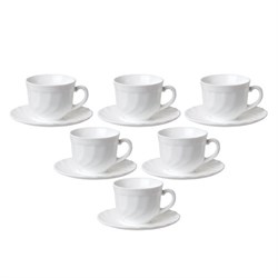 Набор чайный на 6 персон, 6 чашек объемом 220 мл и 6 блюдец, белое стекло, "Trianon", LUMINARC, E8845 - фото 11127376
