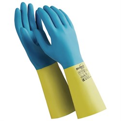 Перчатки латексно-неопреновые MANIPULA "Союз", хлопчатобумажное напыление, размер 7-7,5 (S), синие/желтые, LN-F-05 - фото 11128009