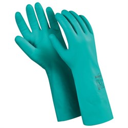 Перчатки нитриловые MANIPULA "Дизель", хлопчатобумажное напыление, размер 9 (L), зеленые, N-F-06 - фото 11128027