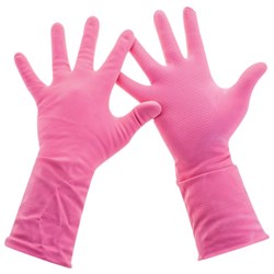 Перчатки хозяйственные латексные, хлопчатобумажное напыление, разм L (средний), розовые, PACLAN "Practi Comfort", 407272 - фото 11129683