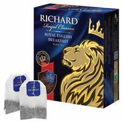 Чай RICHARD "Royal English Breakfast" черный, 100 пакетиков по 2 г, 100270 - фото 11133877