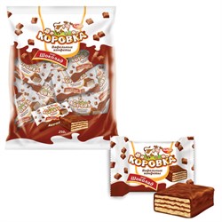 Конфеты шоколадные РОТ ФРОНТ "Коровка", вафельные с шоколадной начинкой, 250 г, пакет, РФ09756 - фото 11133936