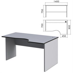 Стол письменный эргономичный "Монолит", 1400х900х750 мм, правый, цвет серый, СМ4.11 - фото 11137020