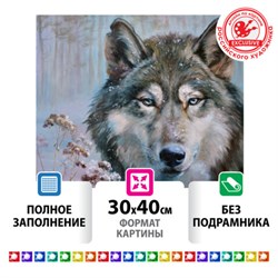 Картина стразами (алмазная мозаика) 30х40 см, ОСТРОВ СОКРОВИЩ "Волк", без подрамника, 662565 - фото 11143743