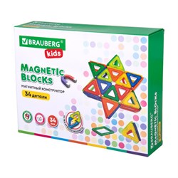 Магнитный конструктор BIG MAGNETIC BLOCKS-34, 34 детали, с колесной базой, BRAUBERG KIDS, 663845 - фото 11145893