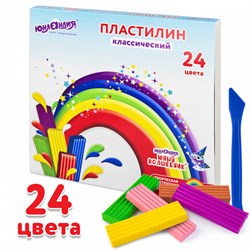 Пластилин классический ЮНЛАНДИЯ "ЮНЫЙ ВОЛШЕБНИК", 24 цвета, 480 г, СО СТЕКОМ, 106511 - фото 11193443