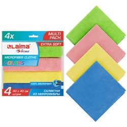 Салфетка из плотной микрофибры 40х40 см, АВТО / ДОМ, "MULTI PACK PRO COLOUR 40", КОМПЛЕКТ 4 шт., 280 г/м2, LAIMA, 607793 - фото 11222935