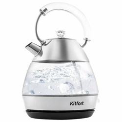 Чайник KITFORT КТ-678, 1,7 л, 2200 Вт, закрытый нагревательный элемент, стекло, серебристый - фото 11234456